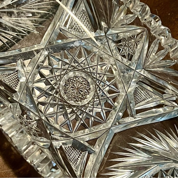 Vintage American Brilliant Cut Glass Crystal Relish Dish – Starburst Pattern - Picture 4 of 13